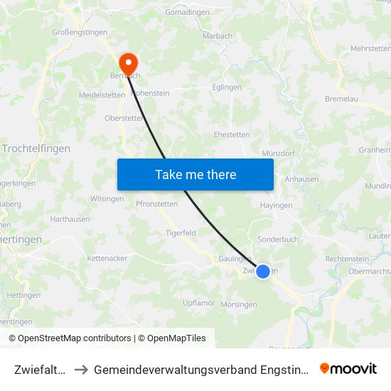 Zwiefalten to Gemeindeverwaltungsverband Engstingen map