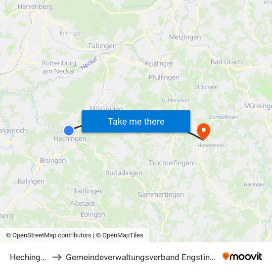 Hechingen to Gemeindeverwaltungsverband Engstingen map