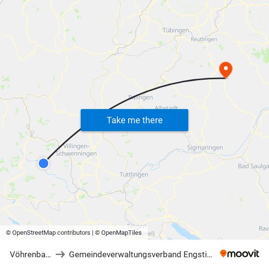 Vöhrenbach to Gemeindeverwaltungsverband Engstingen map