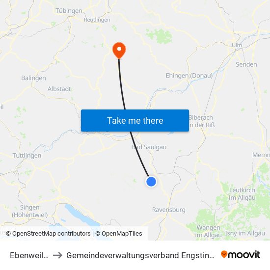 Ebenweiler to Gemeindeverwaltungsverband Engstingen map