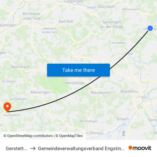 Gerstetten to Gemeindeverwaltungsverband Engstingen map