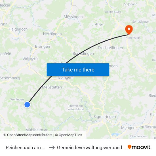 Reichenbach am Heuberg to Gemeindeverwaltungsverband Engstingen map