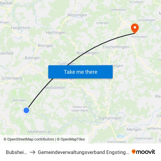 Bubsheim to Gemeindeverwaltungsverband Engstingen map