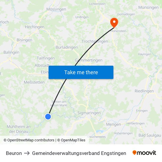 Beuron to Gemeindeverwaltungsverband Engstingen map