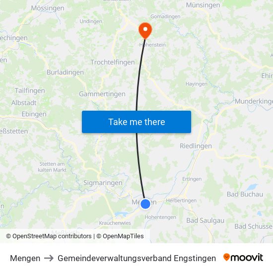 Mengen to Gemeindeverwaltungsverband Engstingen map