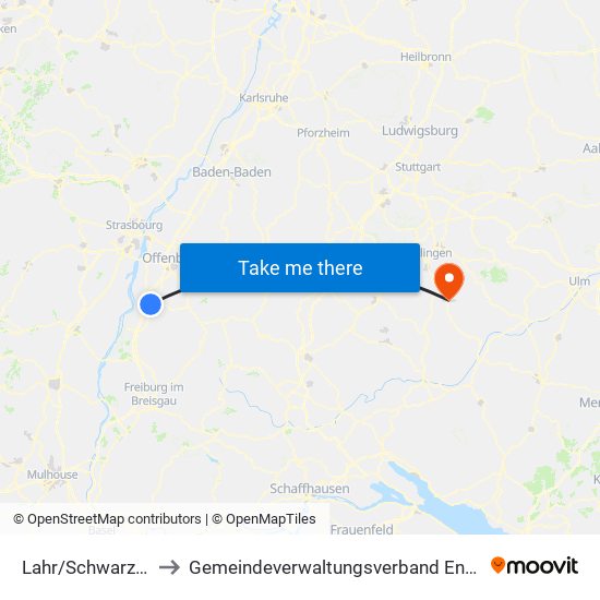 Lahr/Schwarzwald to Gemeindeverwaltungsverband Engstingen map