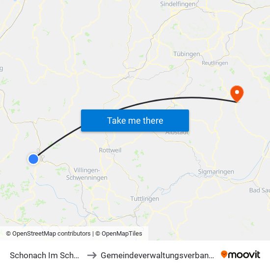 Schonach Im Schwarzwald to Gemeindeverwaltungsverband Engstingen map