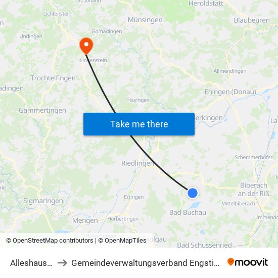 Alleshausen to Gemeindeverwaltungsverband Engstingen map