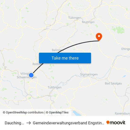 Dauchingen to Gemeindeverwaltungsverband Engstingen map