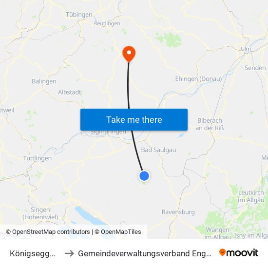 Königseggwald to Gemeindeverwaltungsverband Engstingen map