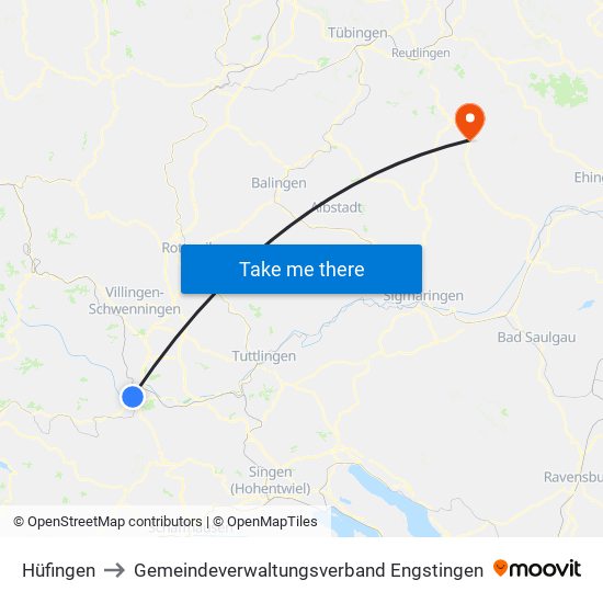 Hüfingen to Gemeindeverwaltungsverband Engstingen map