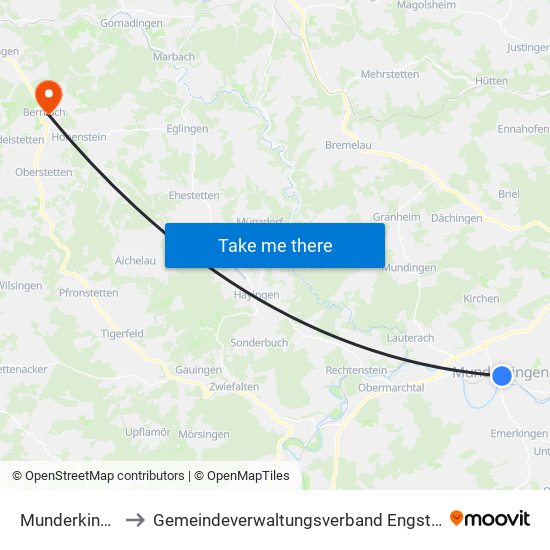 Munderkingen to Gemeindeverwaltungsverband Engstingen map