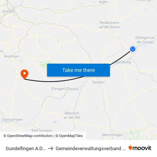Gundelfingen A.D.Donau to Gemeindeverwaltungsverband Engstingen map