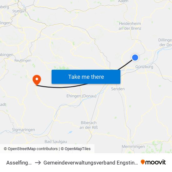Asselfingen to Gemeindeverwaltungsverband Engstingen map