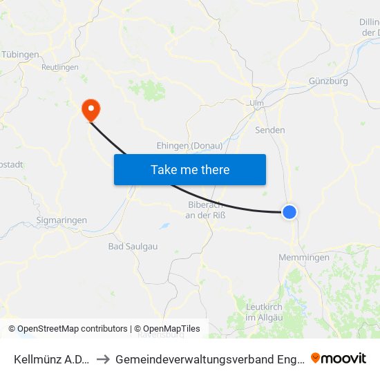 Kellmünz A.D.Iller to Gemeindeverwaltungsverband Engstingen map