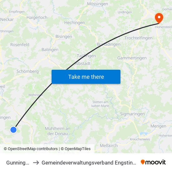 Gunningen to Gemeindeverwaltungsverband Engstingen map