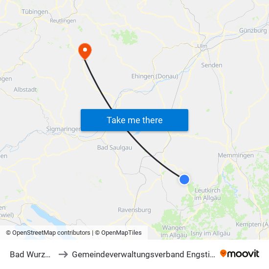 Bad Wurzach to Gemeindeverwaltungsverband Engstingen map