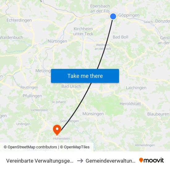 Vereinbarte Verwaltungsgemeinschaft Der Stadt Uhingen to Gemeindeverwaltungsverband Engstingen map