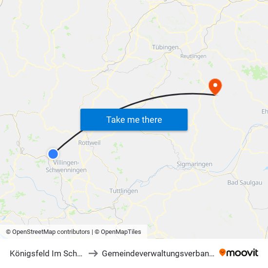 Königsfeld Im Schwarzwald to Gemeindeverwaltungsverband Engstingen map