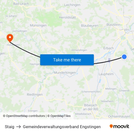 Staig to Gemeindeverwaltungsverband Engstingen map