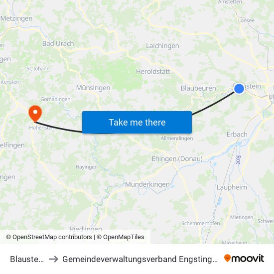 Blaustein to Gemeindeverwaltungsverband Engstingen map