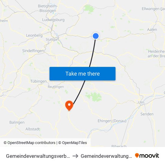 Gemeindeverwaltungsverband Plüderhausen-Urbach to Gemeindeverwaltungsverband Engstingen map