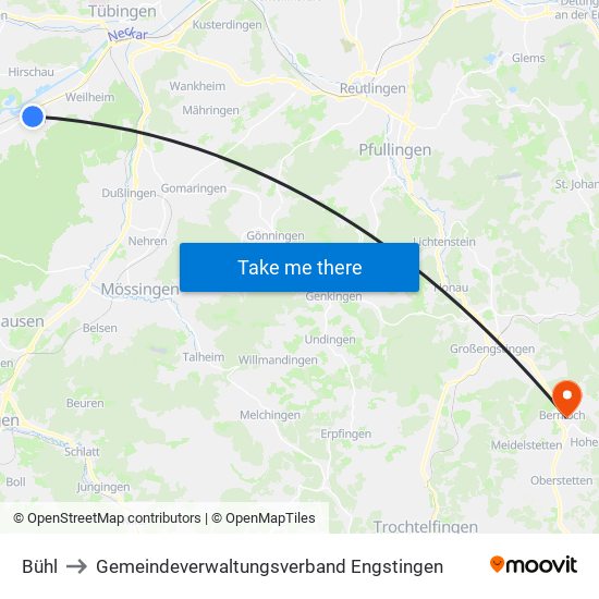 Bühl to Gemeindeverwaltungsverband Engstingen map