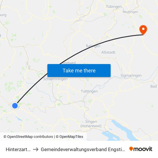 Hinterzarten to Gemeindeverwaltungsverband Engstingen map