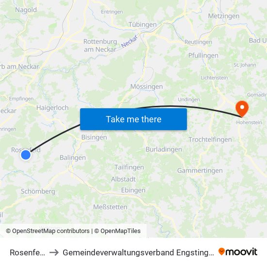 Rosenfeld to Gemeindeverwaltungsverband Engstingen map