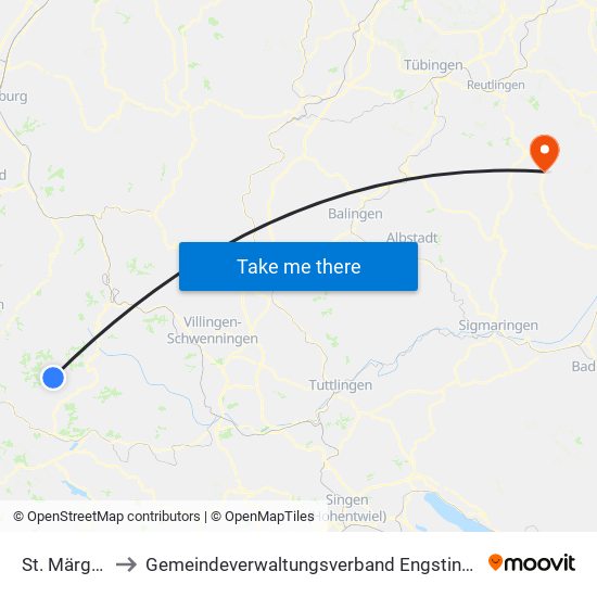 St. Märgen to Gemeindeverwaltungsverband Engstingen map