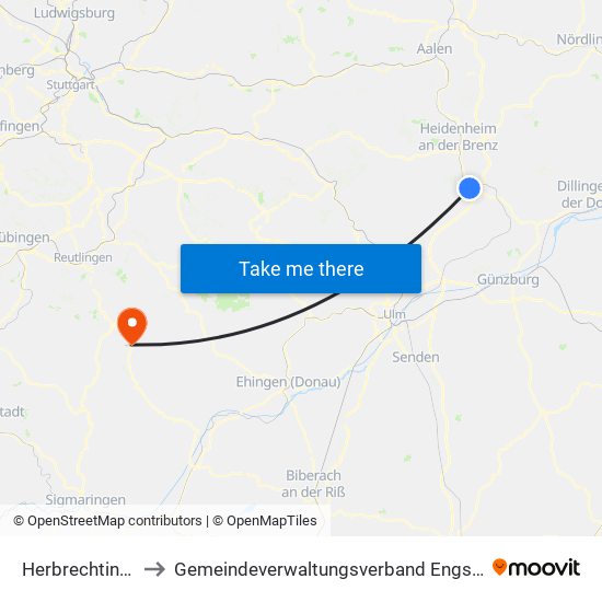 Herbrechtingen to Gemeindeverwaltungsverband Engstingen map
