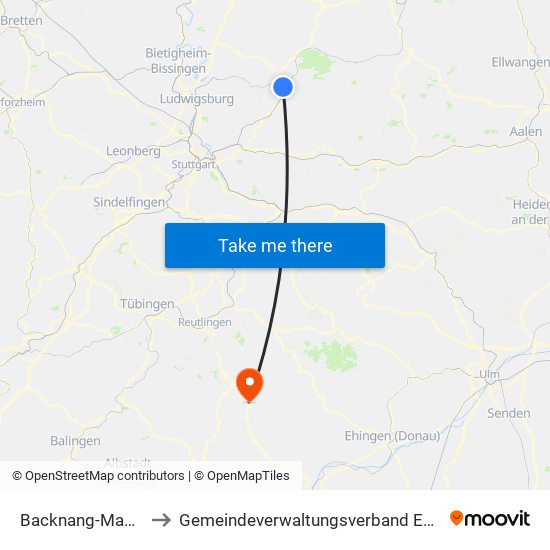 Backnang-Maubach to Gemeindeverwaltungsverband Engstingen map