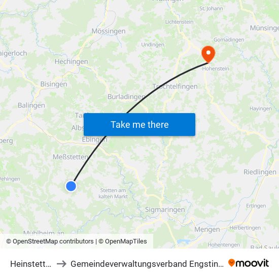 Heinstetten to Gemeindeverwaltungsverband Engstingen map