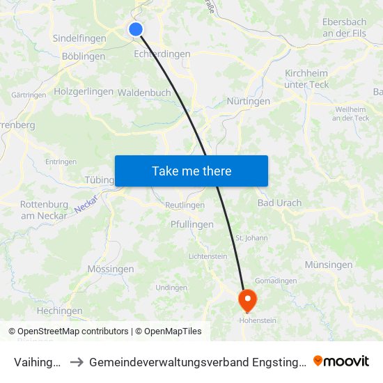 Vaihingen to Gemeindeverwaltungsverband Engstingen map