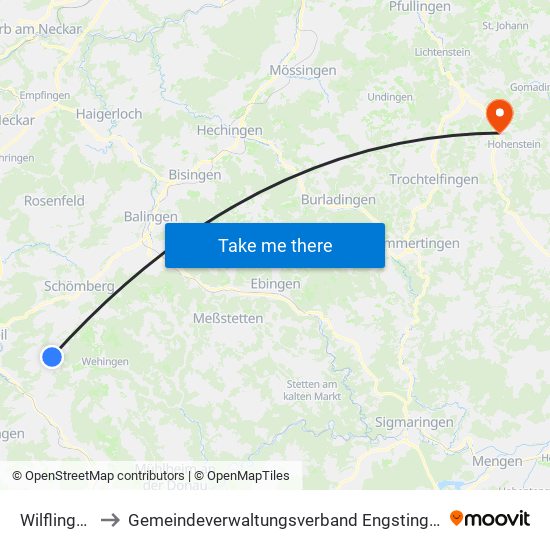 Wilflingen to Gemeindeverwaltungsverband Engstingen map