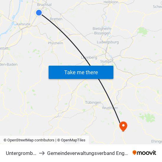 Untergrombach to Gemeindeverwaltungsverband Engstingen map