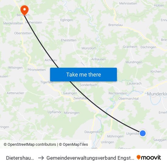 Dietershausen to Gemeindeverwaltungsverband Engstingen map
