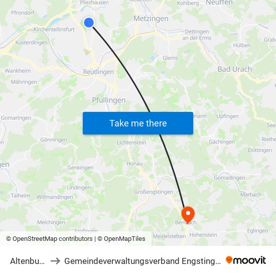 Altenburg to Gemeindeverwaltungsverband Engstingen map