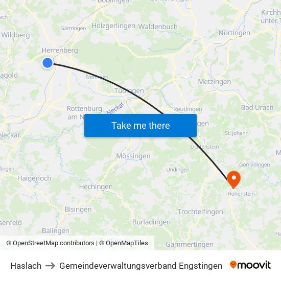 Haslach to Gemeindeverwaltungsverband Engstingen map