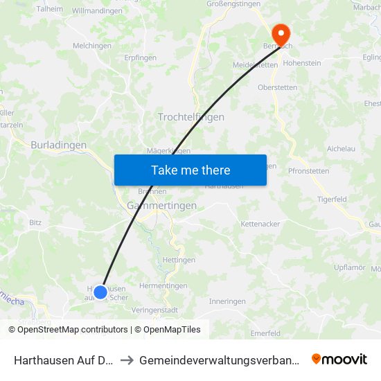 Harthausen Auf Der Scher to Gemeindeverwaltungsverband Engstingen map
