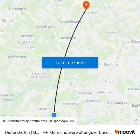 Dietershofen (Meßkirch) to Gemeindeverwaltungsverband Engstingen map