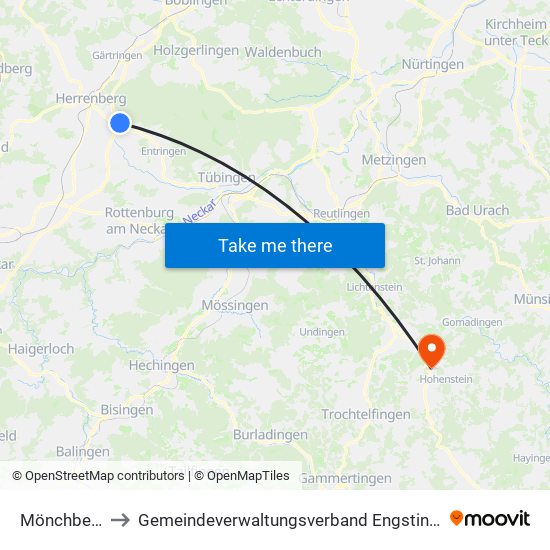 Mönchberg to Gemeindeverwaltungsverband Engstingen map
