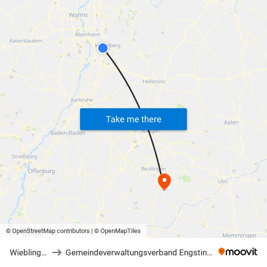 Wieblingen to Gemeindeverwaltungsverband Engstingen map