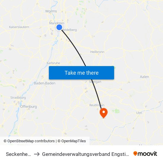 Seckenheim to Gemeindeverwaltungsverband Engstingen map