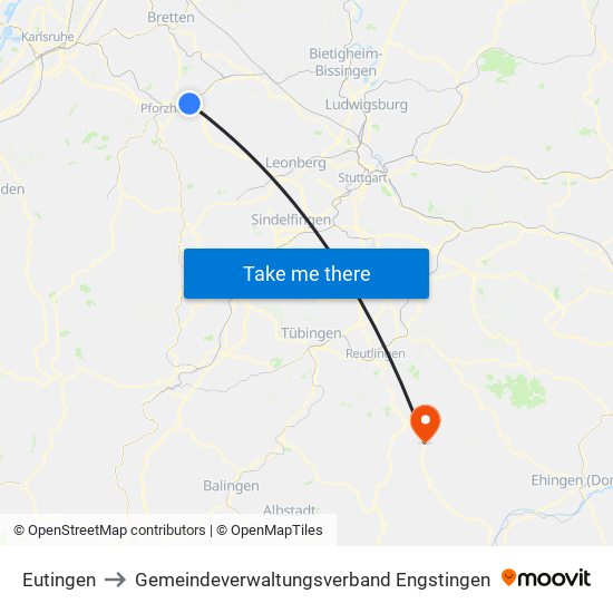 Eutingen to Gemeindeverwaltungsverband Engstingen map