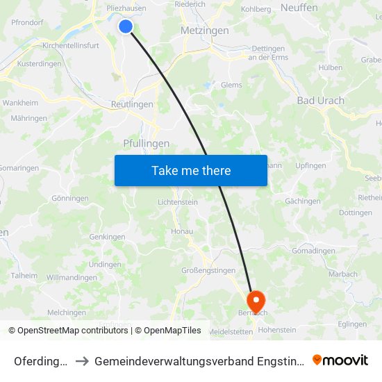 Oferdingen to Gemeindeverwaltungsverband Engstingen map