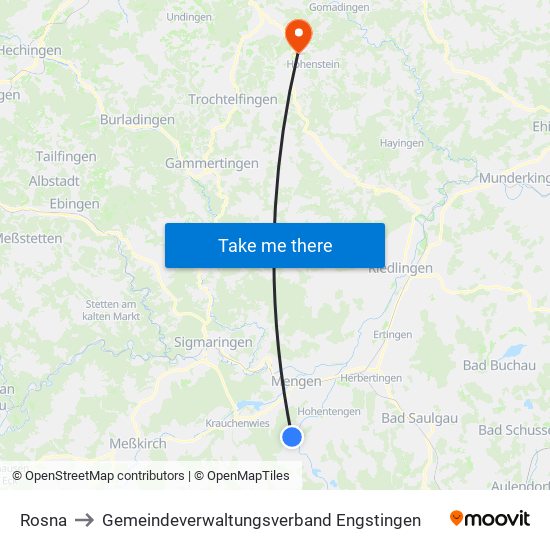 Rosna to Gemeindeverwaltungsverband Engstingen map