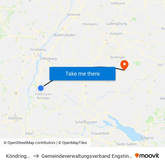 Köndringen to Gemeindeverwaltungsverband Engstingen map