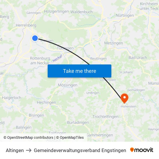 Altingen to Gemeindeverwaltungsverband Engstingen map