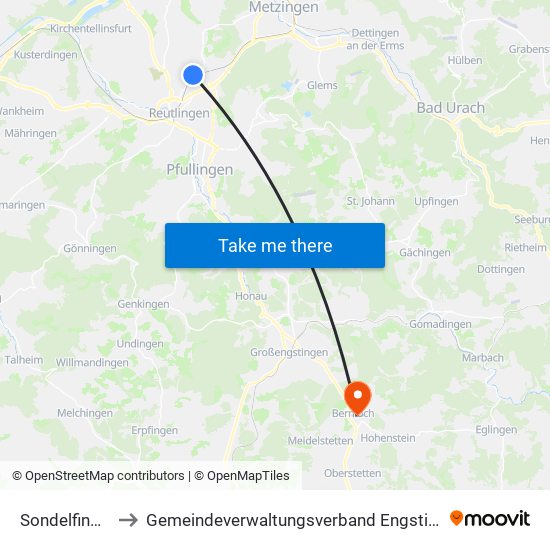 Sondelfingen to Gemeindeverwaltungsverband Engstingen map